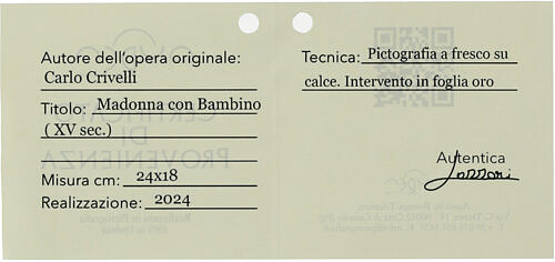 Lenti Madonna by Crivelli, 7x9.5 in, detail with retouch finish, Bottega Tifernate 3