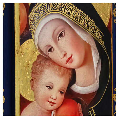 Detail of the Lenti Madonna by Crivelli, 38x32 cm, retouch finish with blue frame, Bottega Tifernate 2