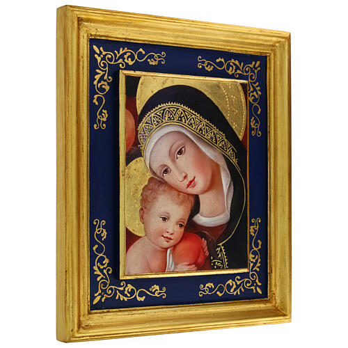 Detail of the Lenti Madonna by Crivelli, 38x32 cm, retouch finish with blue frame, Bottega Tifernate 3