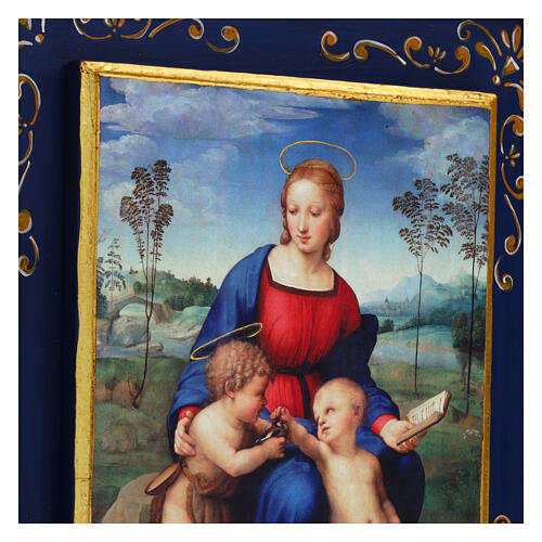 Madonna of the Goldfinch by Raphael with blue frame, retouch finish, 15x13 in, Bottega Tifernate 2