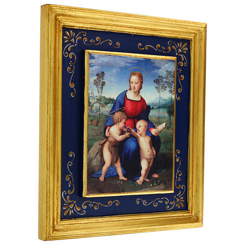 Madonna of the Goldfinch by Raphael with blue frame, retouch finish, 15x13 in, Bottega Tifernate 3