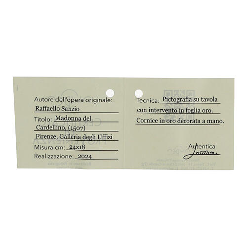 Madonna of the Goldfinch by Raphael with blue frame, retouch finish, 15x13 in, Bottega Tifernate 4