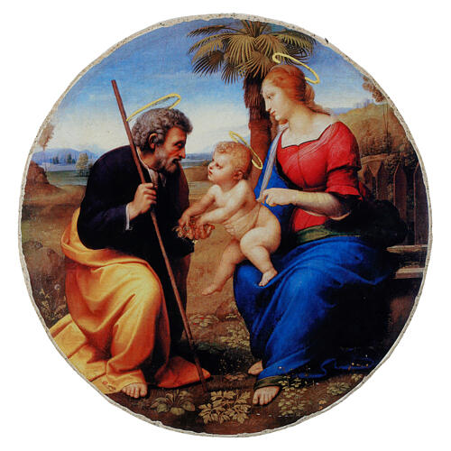 Holy Family with palm Raffaello retouch18 cm dm Bottega Tifernate 1