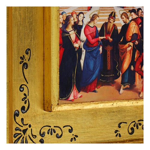 Sposalizio della Vergine 28x40 cm Raffaello retouch Bottega Tifernate cornice oro 2