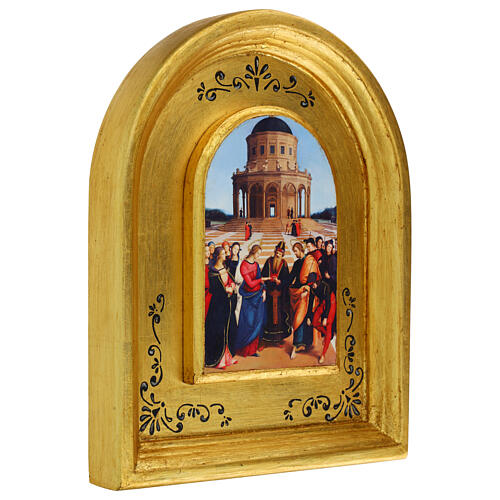 Sposalizio della Vergine 28x40 cm Raffaello retouch Bottega Tifernate cornice oro 3