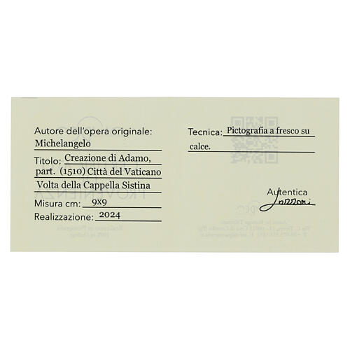 Detail of the Creation of Adam, Michelangelo by Bottega Tifernate, essential finish, 3.5x3.5 in 3