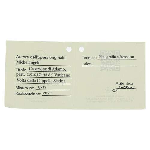 Detail of the Creation of Adam by Michelangelo, Bottega Tifernate, essential finish, 3.5x5 in 3