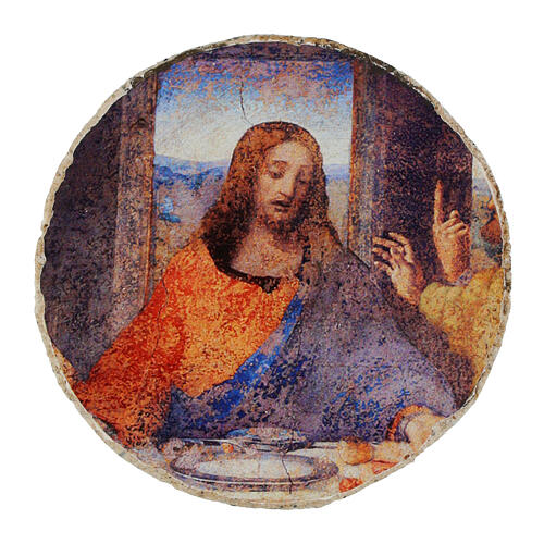 Last Supper by Leonardo, round painting with essential finish, d. 2.5 in, Bottega Tifernate 1