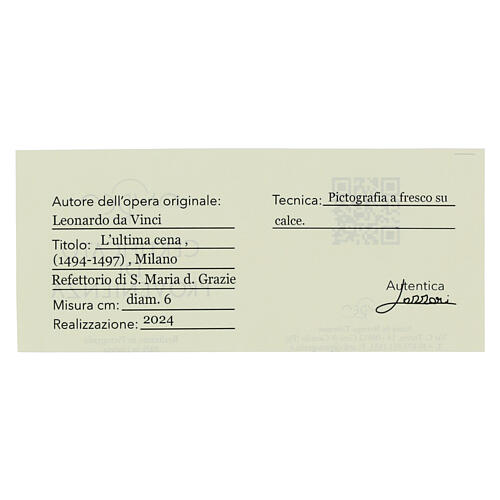 Last Supper by Leonardo, round painting with essential finish, d. 2.5 in, Bottega Tifernate 3