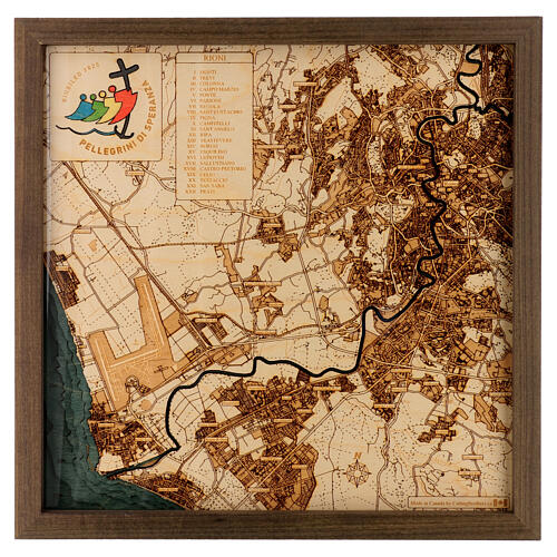 Carte de Rome en relief en bois Jubilé 2025 35x35 cm édition limitée 1