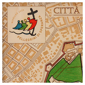 Wooden relief map of the Vatican, limited edition with Jubilee logo, 14x14 in