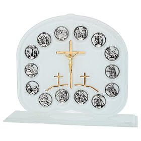 Scultura Via Crucis vetro bianco croce dorata 26x7x21 cm