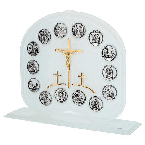 Escultura Via Sacra vidro branco cruz dourada 25x7x20 cm 3