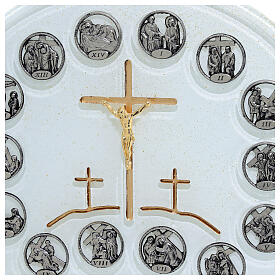 Way of the Cross Sculpture with White Glass Golden Cross, 26x7x21 cm