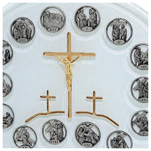 Way of the Cross Sculpture with White Glass Golden Cross, 26x7x21 cm 2