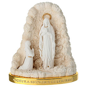 Virgen de Lourdes con cueva base oro ovalada 14x12 cm