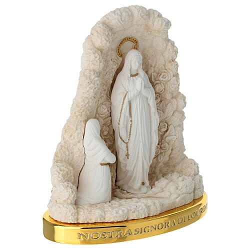 Notre-Dame de Lourdes avec grotte base dorée ovale 14x12 cm 2