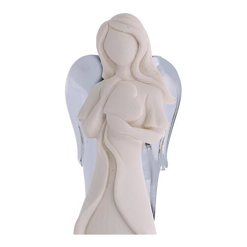 Angel sculpture with heart, silver base and wings, 3x2x6 in 2
