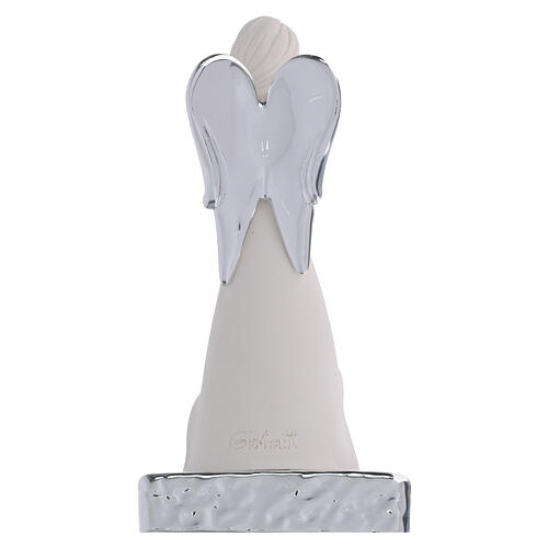 Escultura Anjo com base e asas prateadas 7x5x15 cm 4