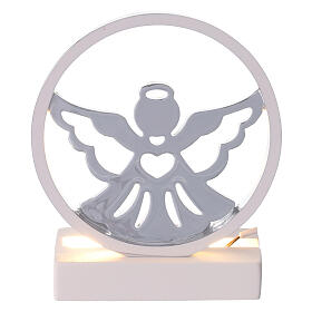 Engel mit versilberter Lampe LED 13x9 cm
