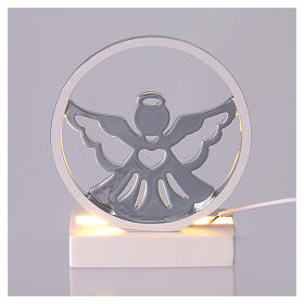 Silver LED lamp with Angel, 5x3.5 in