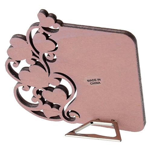 Rosa Bildchen mit Heilige Familie aus Holz 9 cm 3