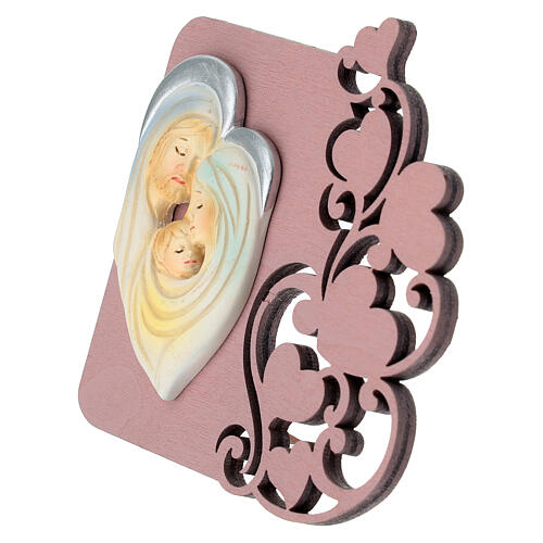 Quadretto rosa Sacra Famiglia in legno 9 cm 2