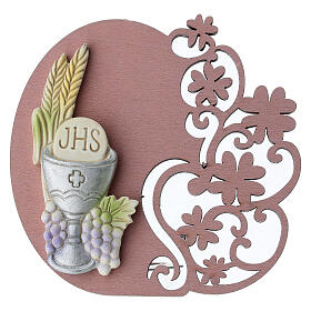 Chalice picture, JHS host, wheat and grape wood in pink 9 cm