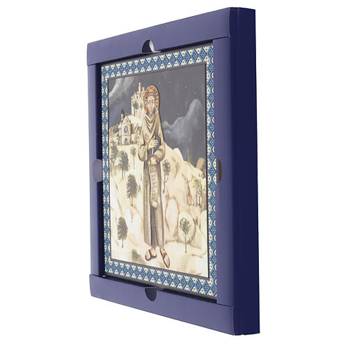 Płytka ceramiczna „Święty Franciszek” 20×20 cm, majolika w odcieniach niebieskiego 2