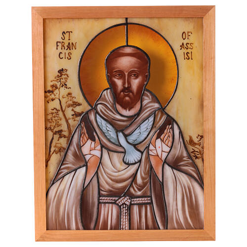 Icône Saint François d'Assise avec colombe en verre coloré 5