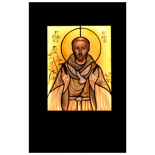 Icona illuminata San Francesco d'Assisi con colomba vetro colorato 45x35 cm 4
