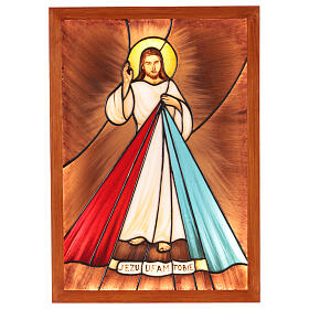 Icona illuminata Cristo misericordioso vetro colorato 50x35 cm