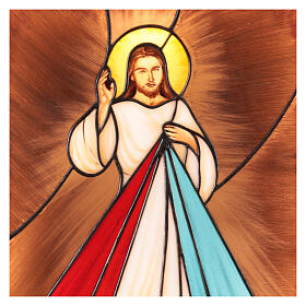 Icona illuminata Cristo misericordioso vetro colorato 50x35 cm
