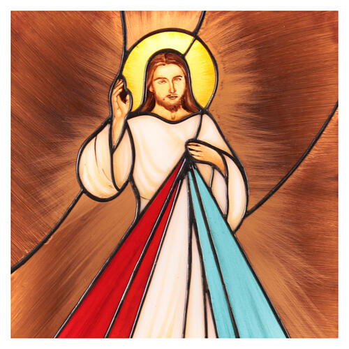 Icona illuminata Cristo misericordioso vetro colorato 50x35 cm 2