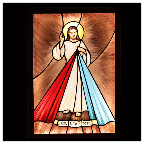 Icona illuminata Cristo misericordioso vetro colorato 50x35 cm 4