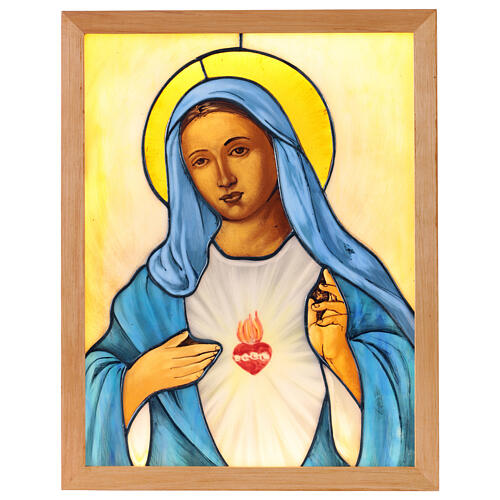 Glasbild mit Beleuchtung, Unbeflecktes Herz Mariens – 45 × 35 cm 1