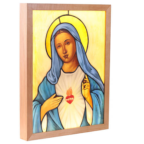 Icône lumineuse en verre coloré Cœur Immaculé de Marie 45x35 cm 3