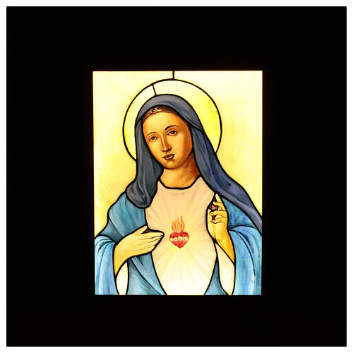Icona illuminata vetro colorato Cuore Immacolato di Maria 45x35 cm 4