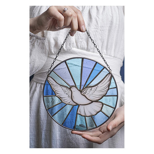 Holy Spirit White Dove Colored Glass Hanging Decoration 2