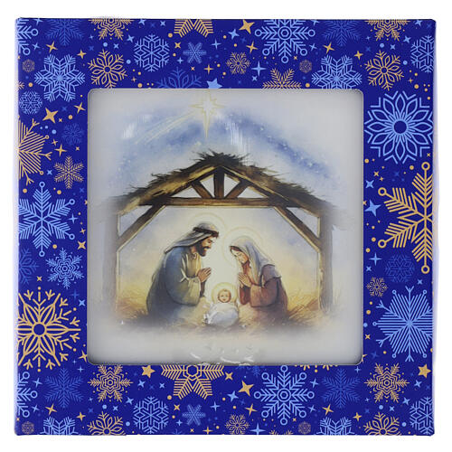 Small Holy Family wooden picture with box, 4x4 in 3