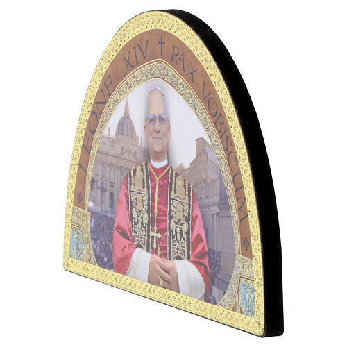 Ícone em tímpano sobre madeira com moldura dourada Papa Leão XIV 10x20 cm 2