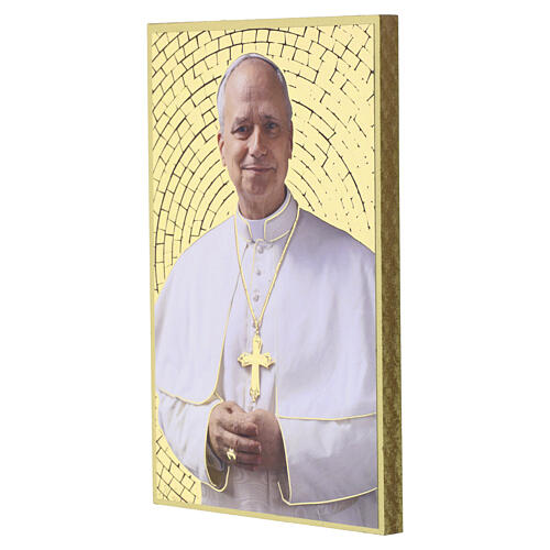 Mini wooden icon of Pope Leo XIV with mosaic-effect gold background 2