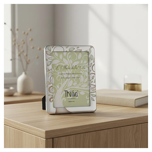 Cornice Thilia 15x10cm verticale con Albero della Vita e foglie sfumate 2