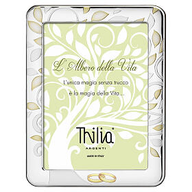 Cadre Thilia 24x18 cm avec feuilles dorées et alliances nuptiales dorées
