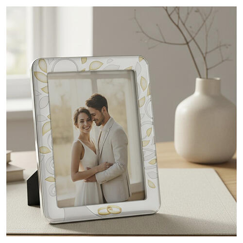 Cornice Thilia 24x18cm  foglie dorate fedi nuziali 2