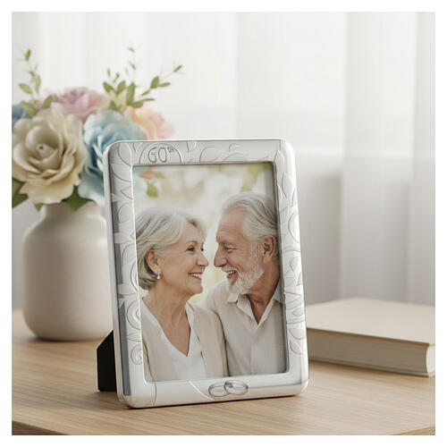 Thilia photo frame, 9.5x7 in, 60th anniversary, satin leaves with silver wedding rings 2