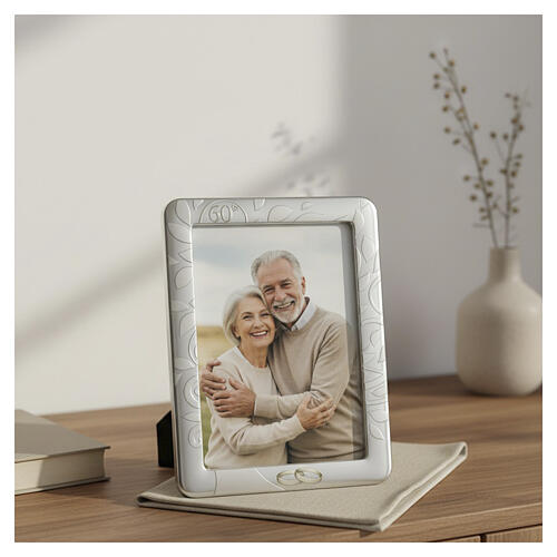 Thilia Picture Frame 60th Anniversary Satin-Finish Leaves, Tree of Life and Silver Overlapping Rings, 15x10 cm 2
