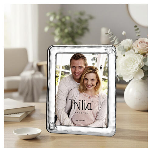 Thilia photo frame, 9.5x7 in, 25th anniversary, hammered-effect border with silver wedding rings 2