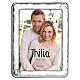 Cadre Thilia 24x18 cm pour noces d'argent, bord martelé et alliances argentées s1