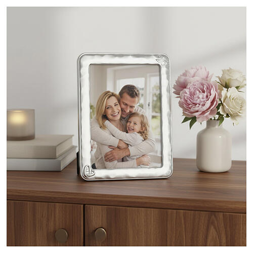 Thilia Picture Frame 15x10 cm 25th Anniversary Hammered-Effect Border Silver Wedding Rings 2